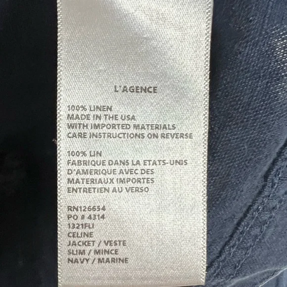 L’AGENCE Celine Slim Femme Jacket Marine Navy Blue Linen Casual Women’s Small - Picture 9 of 12